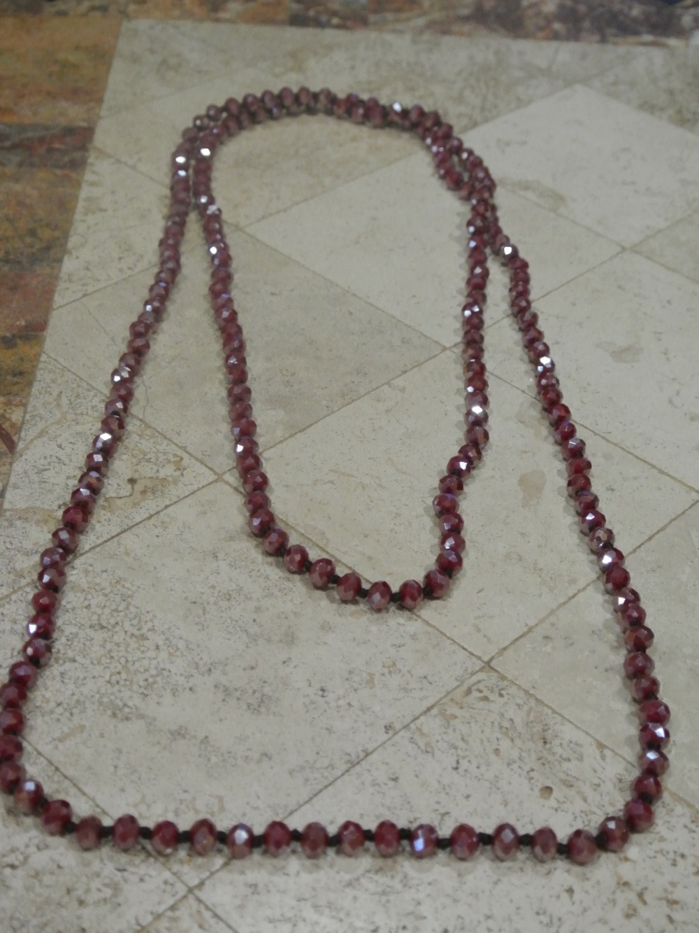 DARK RED FACETED 31 INCH BEADED NECKLACE